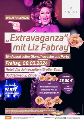 Blogeintrag zu Zingst: Frauentag am 08.03.2024, im Hotel Vier Jahreszeiten, „Extravaganza mit Liz Fabry“